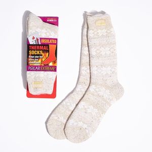 Beige/white Snowflake Insulated Thermal Crew Socks